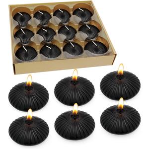 Black Floating Candles for Cylinder Vases, 24 Pack 2 Inches Water Tealight Candles for Halloween Dinner Party Holiday Decoration