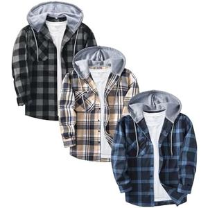 ZITY 3 Pack Men's Flannel Hoodie Shirts Long Sleeve Casual Vintage Button Down Plaid Shirt Jacket with Pocket Large