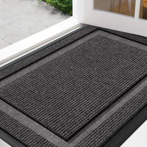 Large Front Door Mat Outside Entrance Indoor Doormat, 36" x 24" Outdoor Mats for Patio Waterproof, Outdoor Doormats for Outside Entry, Indoor Rugs for Entryway, Sturdy Natural Rubber Entry Mat, Grey