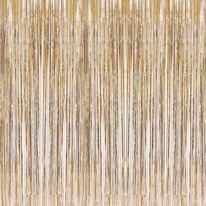 i-CHONY 2 Pcs 3.2ft x 8.2ft Champagne Gold Metallic Tinsel Foil Fringe Curtains Photo Booth Backdrop for Baby Shower Birthday Wedding Holiday Celebration Bachelorette Party Decorations