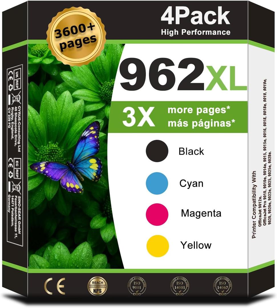 962XL Ink Cartridge Combo Pack Compatible for HP962xl 962 XL Printer for OfficeJet Pro 9010e 9012e 9014e 9015e 9016 9018e 9019e 9020e 9022e 9025e 9028e Printers; Black and Color Ink Cartridge(4-Pack)