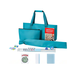 GUSTARIA American Mahjong Game Set, 166 Blue Tiles, Blue Bag and Accessories, 4 All-in-One Transparent Rack/Pushers, Mahjong Tile Set