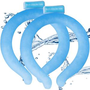 Neck Cooling Tube, Reusable Neck Cooler, Reusable Wearable Cooling Neck WrapsBlue Neck Cooling Ring,Ice Cooling Neck Tube for Outdoor 66 in2 Pcs