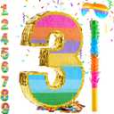 Rainbow Number 3 Pinata for 3rd Birthday Party Decorations, Birthday Pinata with Stick Blindfold and Confetti, Kids Anniversary Celebration, Fiesta (Small, 16.5 x 11.5 x 3 In)