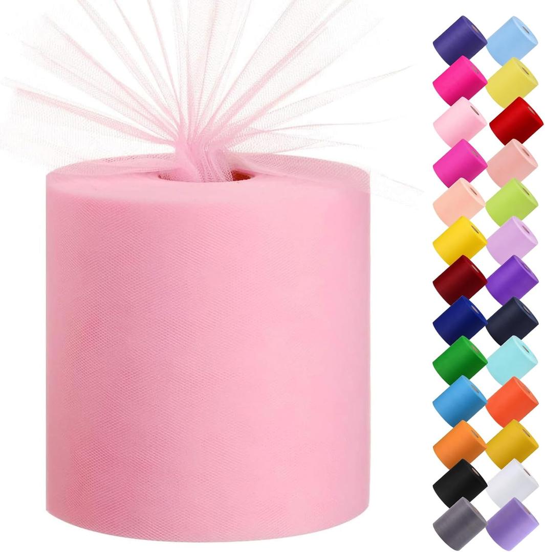 Tulle Fabric Roll, 6 by 200 Yards (600FT) Tulle Organza Fabric Spool for DIY Tutu Skirt Baby Shower Decor Wedding Backdrop Crafts Birthday Party Supplies (Pink)