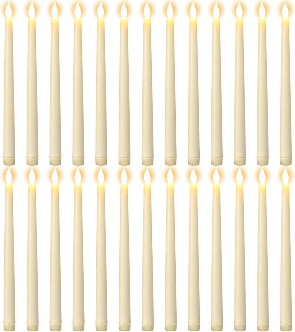 GenSwin 26 Pcs Flameless Taper Candles with 3D Wick, LED Taper Candles Battery Operated, Flameless Battery Candlesticks for Home Party Wedding Christmas Decor (Ivory, 0.78x10.8)