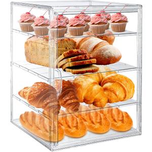 15.5 x 11.4 x 9.8 Inch 4-Tier-Party Display Case, Bakery Display Case Countertop,Adjustable Clear Bread Storage with Magnetic Door Bakery Pastry Display, Cookies and Donuts