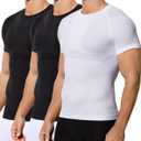 Casey Kevin Men's Compression Shirt Tank Top Slimming Body Shaper Vest Tummy Control Shapewear Undershirt for Men 3 Pack (X-Large, Black*2/White*1)