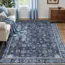 Tangsoo Washable Area Rugs 3x5 Non Slip, Boho Distressed Vintage Blue Floral Throw Rug for Bedroom Entryway, Soft Low Pile Floor Carpet Indoor Mat for Entrance Bedside Kitchen Nursery Office Farmhouse