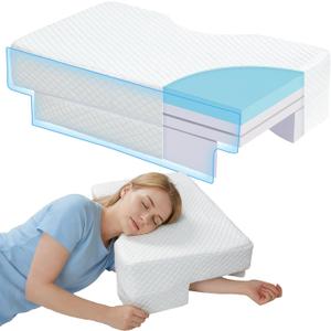 Side Sleeper Pillow with Arm Hole, Adjustable Height Shoulder Pillow for Side Sleepers, Superior Support Memory Foam Arm Pillow Relieve Rotator Cuff Pain and Arm Numbness, Cooling Pillowcase