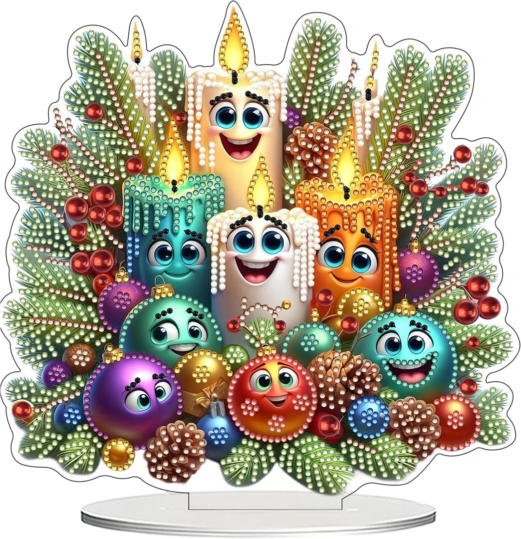 JJFox DIY 5D Tabletop Diamond Art Painting KitDouble Sided Desktop Ornament Special Shaped Rhinestone Desk Placement OrnamentHome Stand Up Gem Painting Craft KitGift (Christmas Candle)