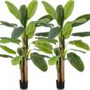 Jexine 2 Pack 6 Ft Artificial Banana Tree with Pot Faux Banana Plants Tall Faux Floor Leaf Plant with 3 Trunks and 19 Large Leaves for Indoor Home Office Decor Housewarming Gift
