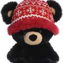Aurora Festive Holiday Baby Bear Bucky Stuffed Animal - Seasonal Cheer - Heartwarming Gifts - Black 13 Inches