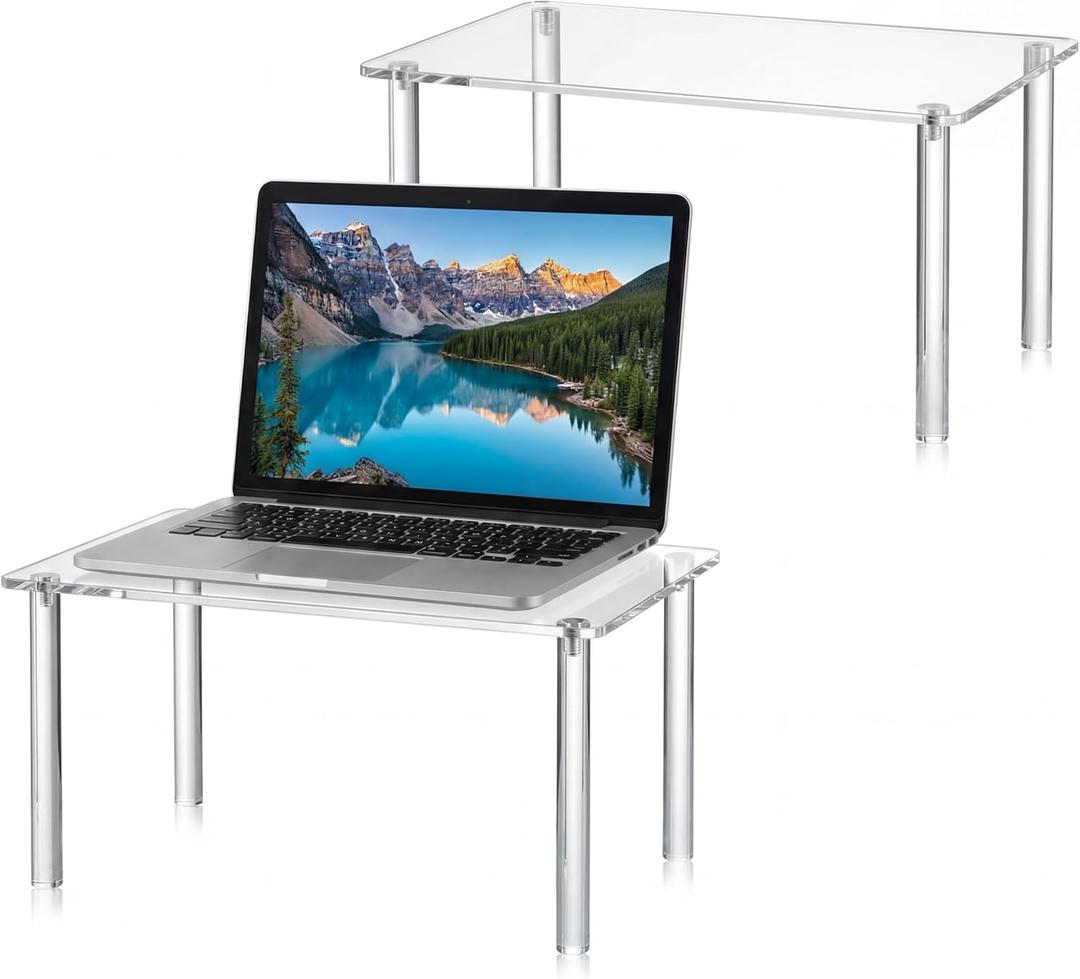 RattanView 2 Pcs 15 Inch Acrylic Risers Display Stands Rectangular 4-leg Acrylic Plant Stand, 6mm Thick Clear Shelf Riser Display Stands for Decor Collectibles Figures and Item Photography