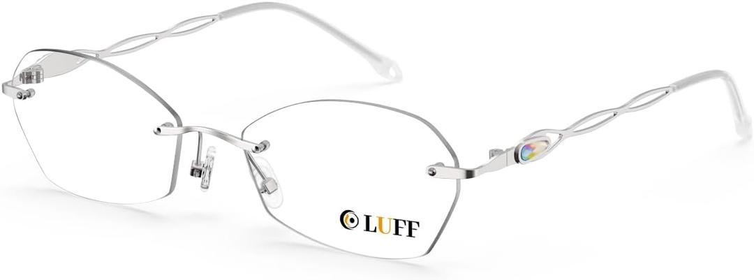 LUFF Rimless Reading Glasses for Women | Blue Light Computer Readers | Lightweight 16g Metal Frame | Eye Strain Relief (Silver)