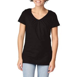 Hanes Women's Shirts, Slub Cotton Shirred V-Neck Tee, Cotton T-Shirts for Women, Womens Tee Shirts (XX-Large, Black)