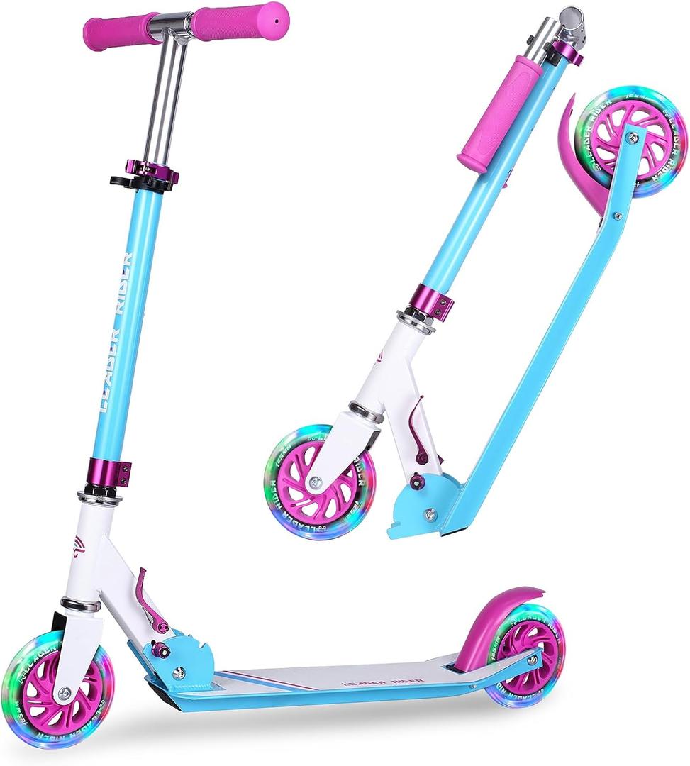 Kick Scooter - Collapsible Portable Kids Push Scooter - Lightweight Folding Design with High Visibility RGB Light Up LEDs on Wheels