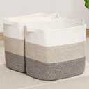 Tall Storage Bins for Clothes Fabric Cotton Rope Storage Baskets with Handles, Decorative Woven Basket for Living Room,Closet Organizer Blankets, and 2bags (Gradient Brown, L16W11.4H15.9)