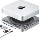 RayCue Mac Hub & Stand with SSD - Type-C, USB 3.0/2.0 Ports, Card Readers - Fits 2.5 Inch SSD, for Mac Studio, Mac Mini M1/M2 (White)