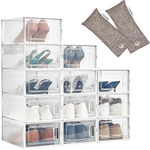 HomeBuddy Shoe Organizer for Closet - 12 Pack Shoe Boxes Clear Plastic Stackable Bins, Clear Shoe Boxes Stackable with Lids, Sneakers Storage Case, Zapateras Organizer for Shoes, Closet Shoe Organizer, Up to Size 41 EU