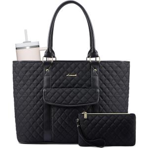 LOVEVOOK Laptop Tote Bag for Women 17 Inch,Waterproof Computer Bag for Laptop for Womens,Quilted Travel Work Tote Bags for Women,Stylish Laptop Bag Purse with Luggage Sleeve for Teacher,Nurse,Office
