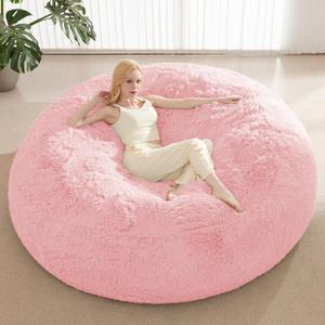 Fluffy Bean Bag for Stuffed Animals Storage, Faux Fur Washable Bean Bag Chair Cover(No Filler) for Textile Plush Toys, Beanbag Chair Cover for Adults Kids Teens, 6FT, Pink