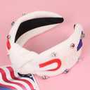 2 x 4th of July USA Beaded Headbands for Women Girls Red White Blue American Flag Headband Knotted Crystal Pearl Patriotic Hairband American Fourth of July Accessories Gifts
