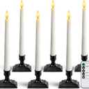 Homemory Wax Window Candles with Remote Timer Dimmer, Battery Operated Candlesticks with Holders, Christmas LED Candlesticks for Window Home Part Decor, 6 Pcs White