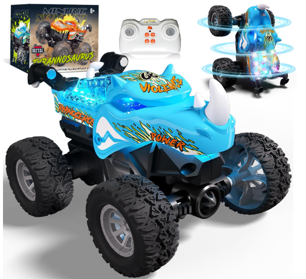 Gohero 1:64 Monster Trucks Toys, 2.4GHz Mini Remote Control Car for Boys 4-7, 360° Spin & Walk Upright ，Little Blue Truck Metal Shell & RGB Light，Boys Toys 6-8 Years Old ，Christmas& Birthday Gifts, Blue 