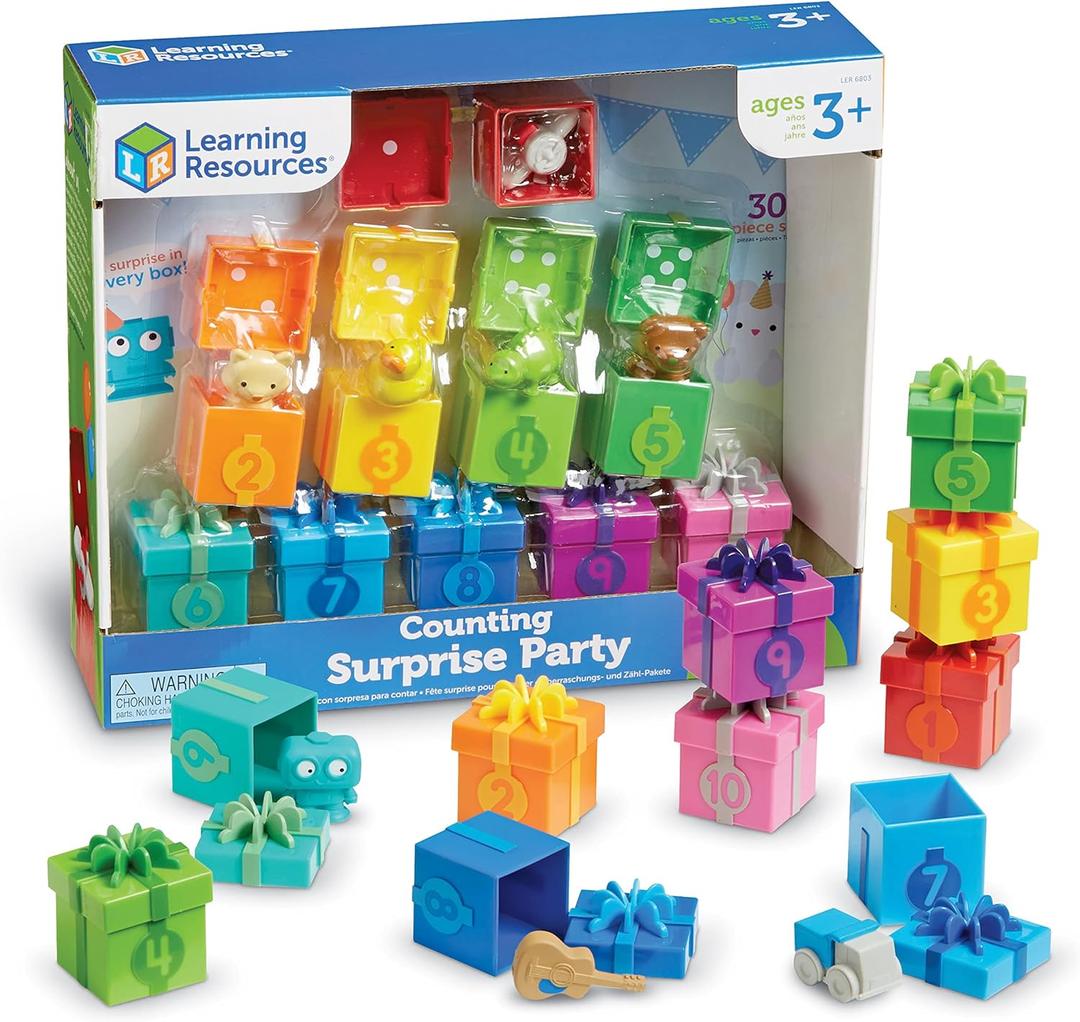 Learning Resources Counting Surprise Party - Toddler Montessori Toys, Stacking Preschool Activities, Matching Color Game, Homeschool, Fine Motor Skills, Gifts For Boys And Girls, Manipulatives