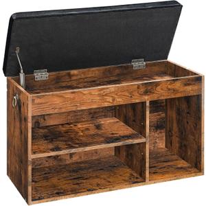 HOOBRO Shoe Storage Bench with Cushion, 32.3'' Entryway Bench with Lift Top Hidden Storage and Adjustable Shelves, Wooden Shoe Rack Bench for Entryway Bedroom, Rustic Brown and Black BF40HX01