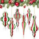 Soaoo 6 Pcs 6.3 Inch Red and Green Mercury Glass Finial Christmas Ornaments Hanging Christmas Finials Glass Ornaments Assorted Mercury Decor for Xmas Tree Vintage Holiday Decoration(Novel)