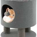 Tangkula Cat Condo Stool for Indoor Cats, Pet House Ottoman & Kitty Bed with Scratching Posts & Plush Ball Toy, 3-in-1 Modern Cat Condo Furniture for Small & Medium Cats (Grey)