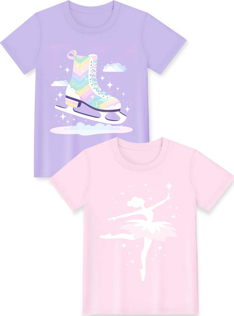 Girls Tees Kids T Shirt Soft Graphic Tops Ice Skates Pink Purple Size 3T