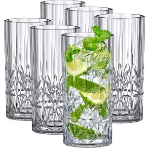 Amazing Abby - Vika - 18-Ounce Plastic Highball Glasses (Set of 6), Plastic Cocktail Glasses, Reusable, BPA-Free, Shatter-Proof, Dishwasher-Safe, Perfect for Poolside, Outdoors, Camping, and More