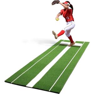 Softball Pitching Mat with Rubber 10x3 ft Softball Pitching Mound with Antifade Turf and Antislip Foam Backing Fastpitch Equipment for Softball and Baseball Pitchers Practice Clay and Green Matt
