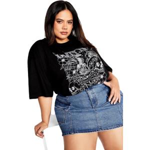 CITY CHIC Plus Size Tee, Oversized Outlaw Tee (Black, M)