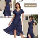 DRESSTELLS Women's Cocktail Dresses, Formal Wedding Guest Lace Bridesmaid Prom Party Evening Hi Low Midi Dress 2026 (Blue, M)