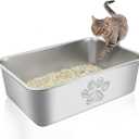 Stainless Steel Cat Litter Box High Side Cats Toilet Metal Kitten Litter Pan, Pet Cleaning Tool for Cats, Rabbits, Splash-Proof and Non-Stick Tabby Paw Cat Poop Box odorless 23.6"x15.7"x5.9"