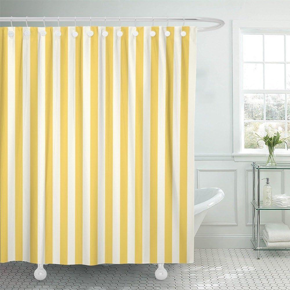 Emvency Stripe Shower Curtain Waterproof Vertical White Yellow Striped Polyester Fabric 72 x 72 Inches Set with Hooks