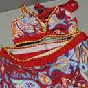 ZAFUL Women's High Waisted Bikini with Skirt Whip Stitch 2 Piece Swimsuits Tummy Control Bathing Suit (Large, 0-boho Red)