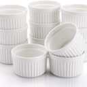 Foraineam Set of 12 Porcelain Ramekins Bakeware, 4 Ounce White Souffle Dishes Dessert Custard Baking Cups for Baking, Cooking, Serving