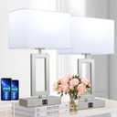 Table Lamp Set of 2 Lamps for Bedroom, Touch Control Table Lamps with 2 USB Ports, 3-Way Dimmable Bedside Nightstand Lamps, Silver&White Lamp for End Table Living Room Modern (Medium, White&Silver)