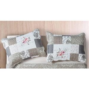 Brilliant Sunshine Rose and Grey Toile Patchwork Pillowshams Set, Quilted Standard Pillowcases, 20x26 with 2" Flange, Scalloped Edge Pillow Covers, Pack of 2, Rose Grey