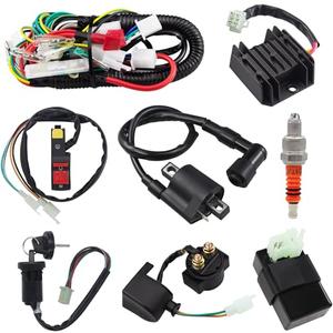 Amavoler Complete Wiring Harness CDI Ignition Coil Solenoid Relay Spark Plug Kits Replacement Parts Fit for Most 150CC 200CC 250CC Chinese Made ATV Go Kart Quad 4 Wheeler Dirt Pit Bikes. (Set of 8).