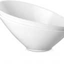 DOWAN 23 OZ Slanted Salad Bowls of 2 Packs - 9.5" Angled Serving Bowls for Salad, Pasta, Fruit, Sauce - Ceramic White Bowls for Restaurant, Daily Use - Dishwasher & Microwave Safe