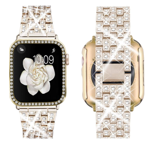 Supoix Compatible with Apple Watch Band 46mm Case, Women Jewelry Bling Diamond Rhinestone Replacement Metal Bands & 2 Pack PC Protector Case for iWatch Ultra 2/ Ultra Series 10/9/8/7/6/5/4/3/2/1/SE