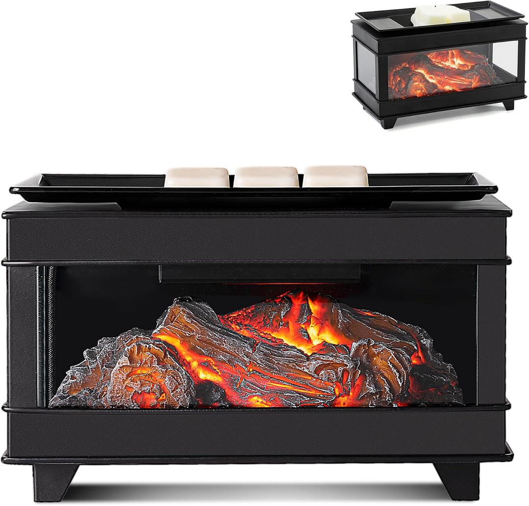 Freestanding Fireplace Wax Warmer,Electric Wax Melt Warmer,Wax Warmer for Scented Wax,Full Metal Wax Melter,Wax Burner Fragrance Warmer for Home Office Gifts&Decor (Three-Sided Glass)