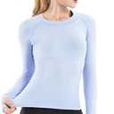 MathCat Seamless Workout Shirts for Women Long Sleeve Yoga Tops Sports Running Shirt Breathable Athletic Top Slim Fit L, Light Blue