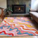 Colorful Abstract 5x7 Area Rug Ultra Thin Light Weight Funky Aesthetic Colorful Striped Living Room Rug Orange Blush Washable Carpet for Kitchen Entryway Bedroom Dining Room Dorm Office